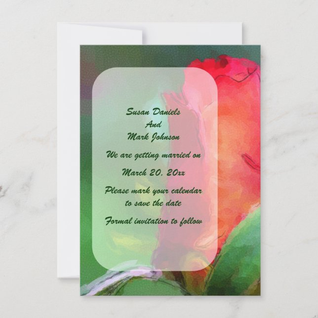 Red Rosebud Flower Wedding  Save The Date (Front)