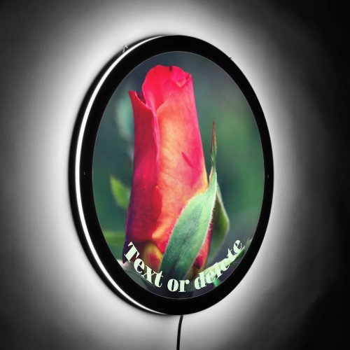 Red Rosebud Flower Yellow Highlights Personalized LED Sign