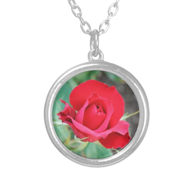 Red Rosebud Silver Plated Necklace (Front)