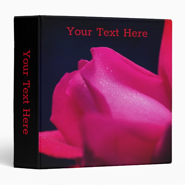 Red Rosebud Up Close Flower Personalized 3 Ring Binder (Front/Spine)