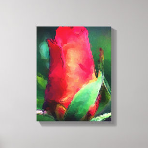 Red Rosebud Watercolor Painting Canvas Print