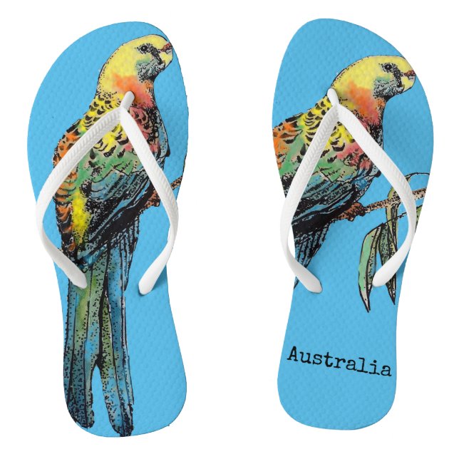 Red Rosella Australian Bird Birds Teal Blue Thongs Flip Flops (Footbed)