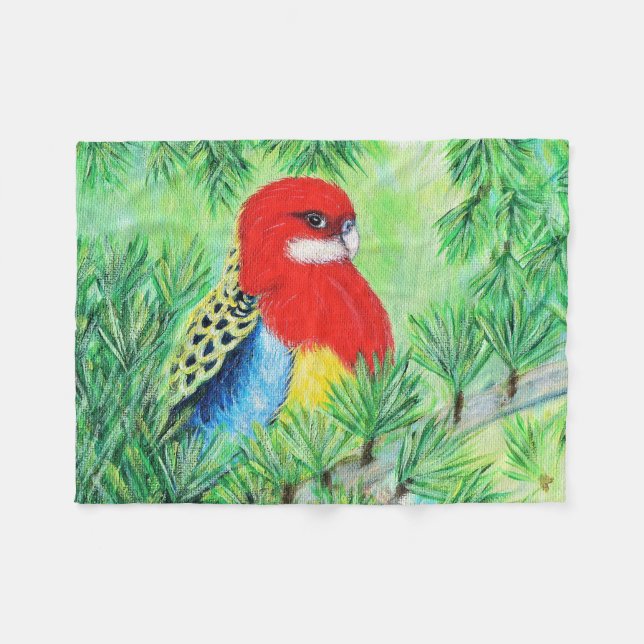 Red Rosella Bird Painting Fleece Blanket (Front (Horizontal))