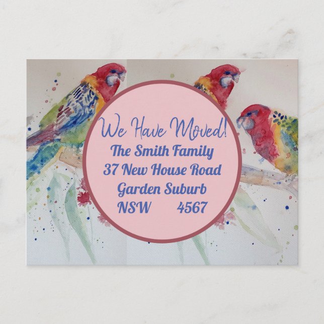 Red Rosella New Address Postcard We Are Moving (Front)