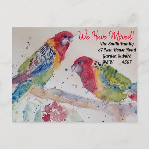 Red Rosella New Address Postcard We Are Moving