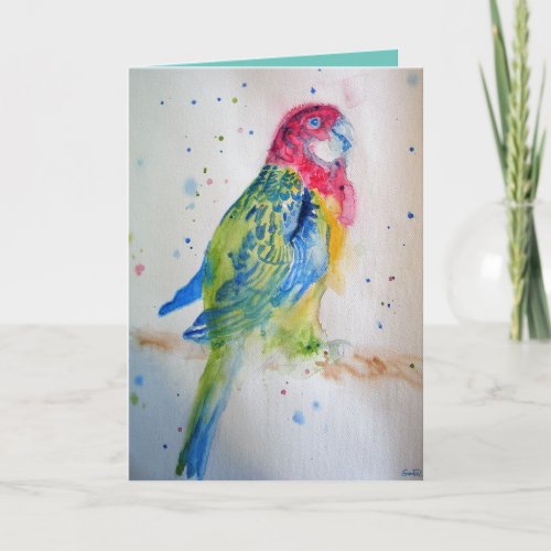 Red Rosella Parrot Bird Watercolor Birthday Card