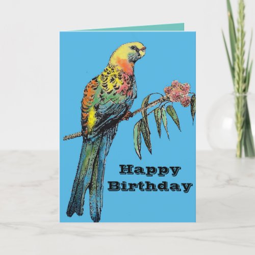 Red Rosella Parrot Bird Watercolor Birthday Card