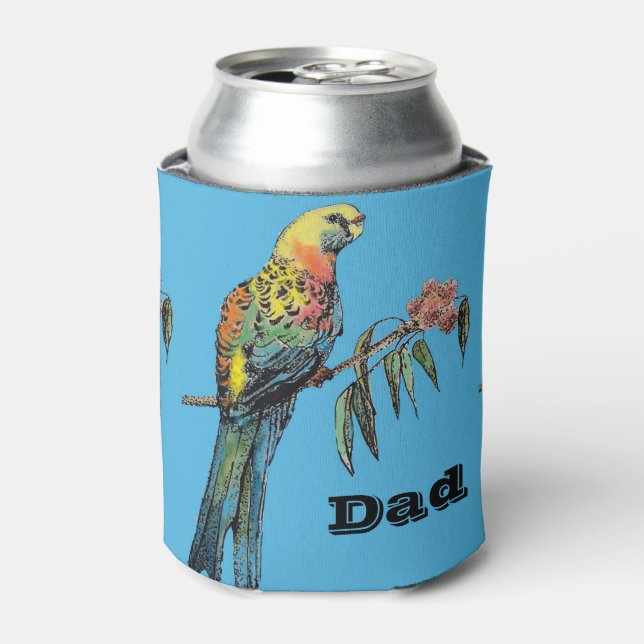 Red Rosella Parrot Bird Watercolor Dad Birthday Can Cooler (Can Front)