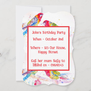 Red Rosella Parrot Boys Birthday Invitation