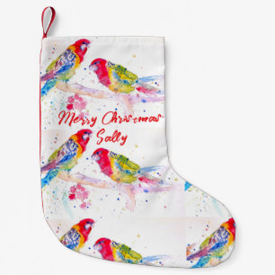 Red Rosella Parrot Parrots Birds Watercolor  Small Christmas Stocking