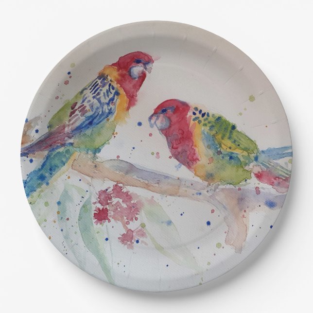 Red Rosella Parrot Pattern Paper Party Plate (Front)