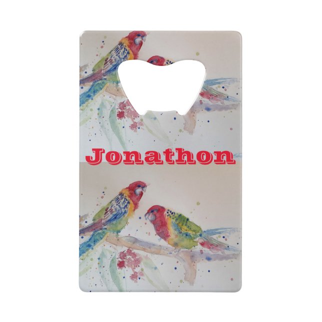 Red Rosella Parrot Watercolour Bottle Opener (Front)