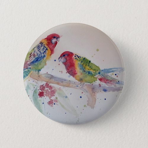 Red Rosella Parrot Watercolour Painting Button