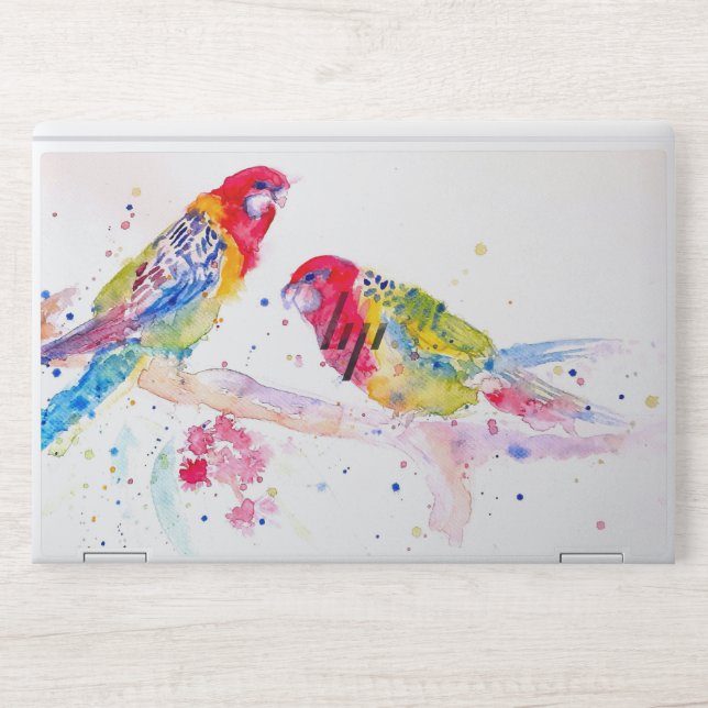Red Rosella Parrot Watercolour Painting Computer HP Laptop Skin (Front)