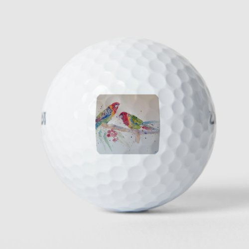 Red Rosella Parrot Watercolour Painting Golf Balls