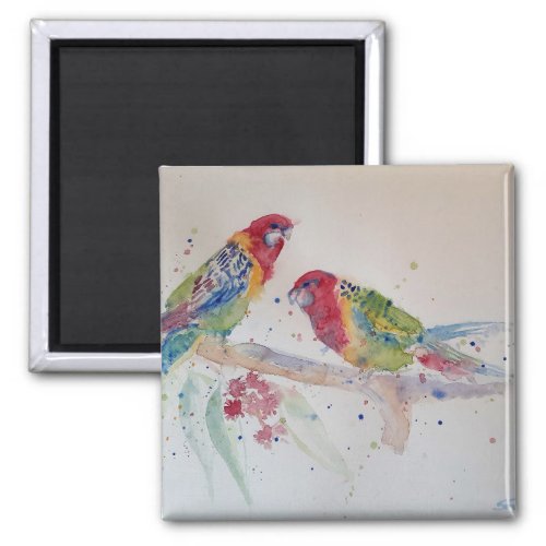 Red Rosella Parrot Watercolour Painting Magnet