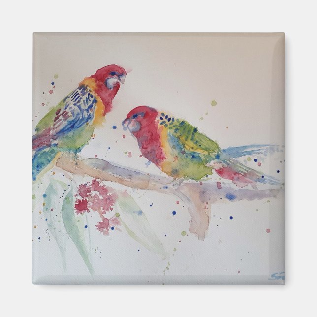 Red Rosella Parrot Watercolour Painting Magnet (Front)