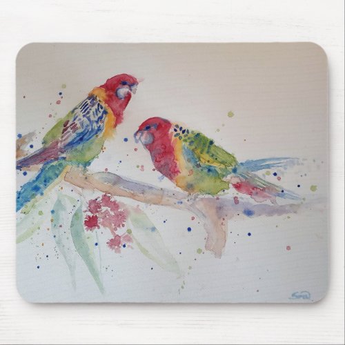 Red Rosella Parrot Watercolour Painting Mouse Pad