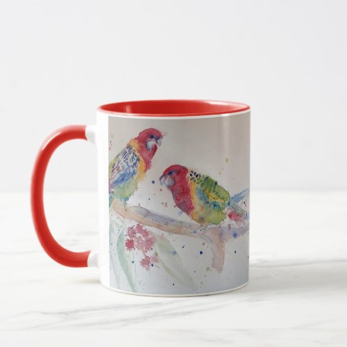 Red Rosella Parrot Watercolour Painting Mug