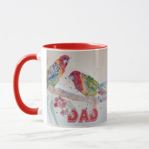 Red Rosella Parrot Watercolour Painting Name Mug