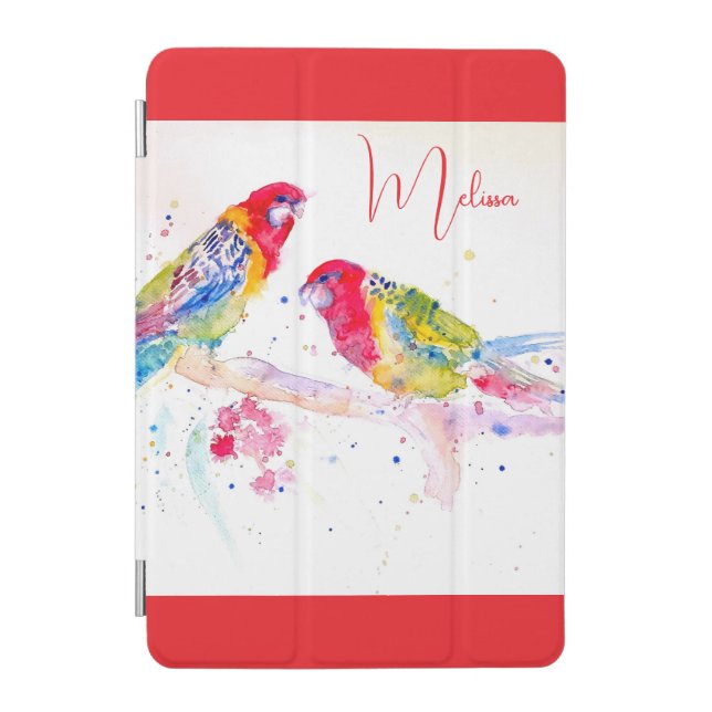 Red Rosella Parrot Watercolour Painting Notebook iPad Mini Cover (Front)