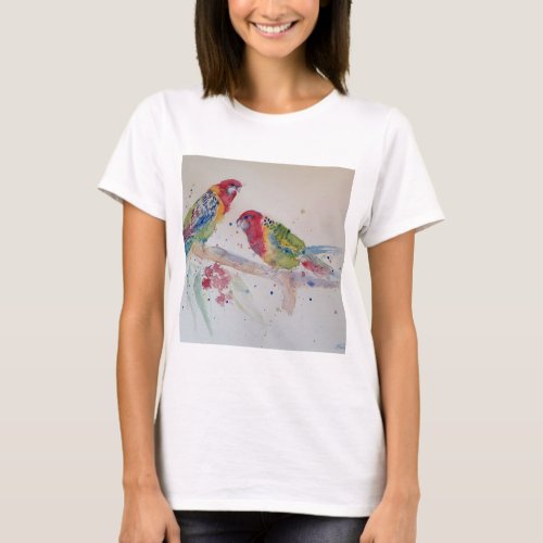 Red Rosella Parrot Watercolour Painting T_Shirt