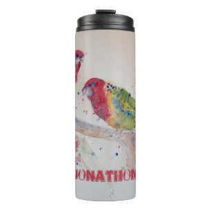 Red Rosella Parrot Watercolour Painting Thermal Thermal Tumbler