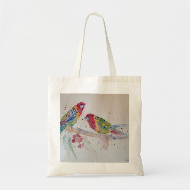 Red Rosella Parrot Watercolour Painting Tote Bag (Front)