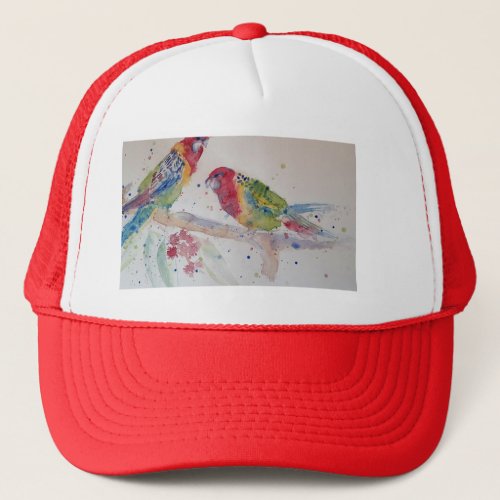 Red Rosella Parrot Watercolour Painting Trucker Hat