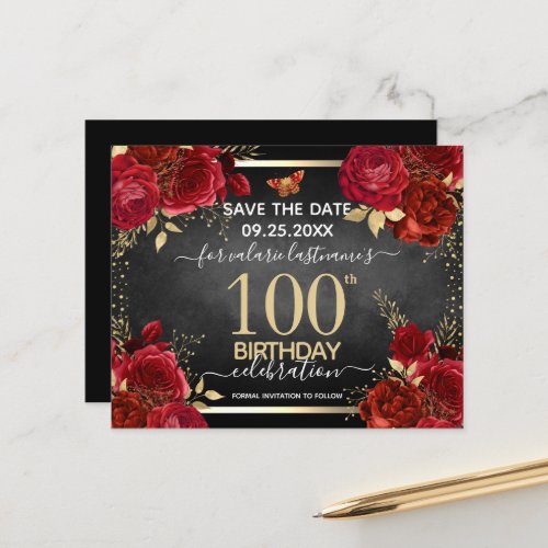  Red Roses 100th Birthday Save the Date Budget