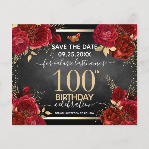  Red Roses 100th Birthday Save the Date Budget