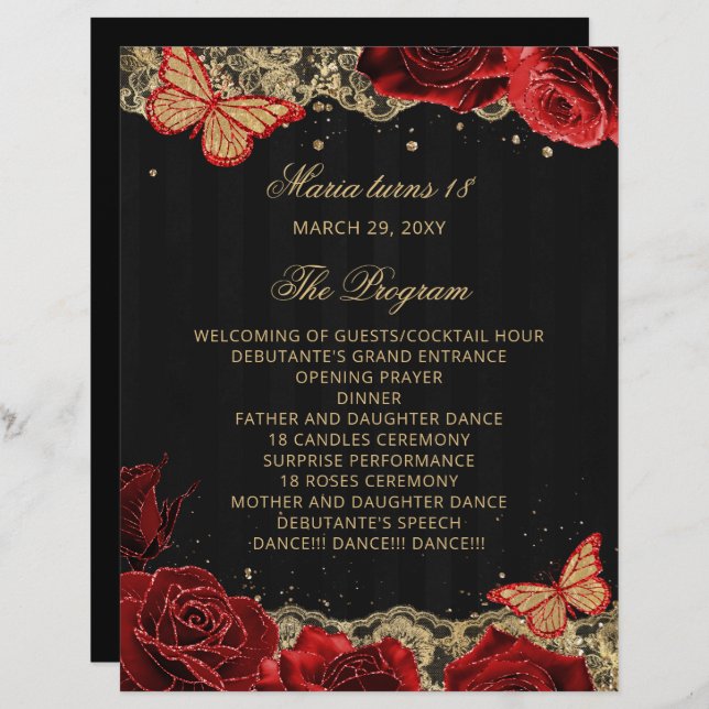 Red Roses 18 Candles and Roses Ceremony Program (Front/Back)