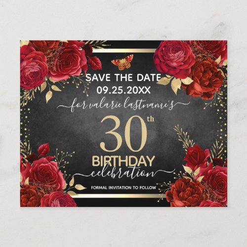  Red Roses 30th Birthday Save the Date Budget