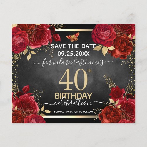  Red Roses 40th Birthday Save the Date Budget