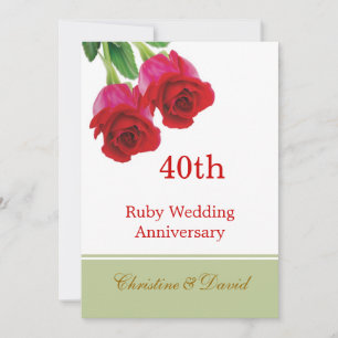 Red roses 40th Ruby Wedding Anniversary Invitation