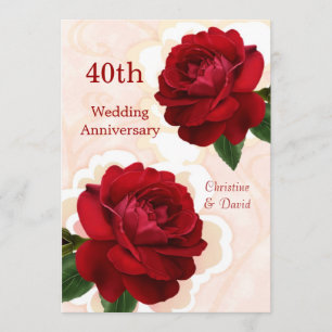 Red roses 40th Ruby Wedding Anniversary Invitation