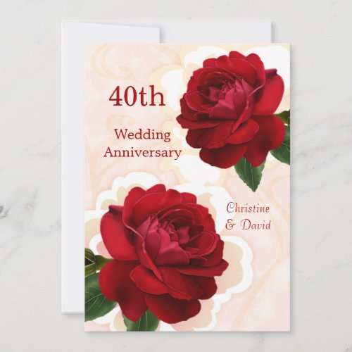 Red roses 40th Ruby Wedding Anniversary Invitation