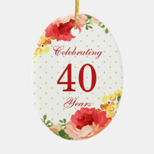 Red roses 40th Wedding Anniversary Ornament