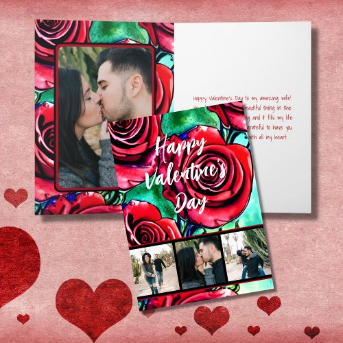 Red Roses 4 PHOTO Valentines Day Love to My Wife Holiday Card