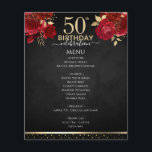 Red Roses 50th Birthday Celebration Menu<br><div class="desc">Adult birthday celebration red roses and chalkboard texture event menu. Easy to adjust to the year and menu items.</div>