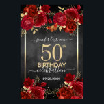 Red roses 50th birthday Large Format  Poster<br><div class="desc">Elegant Faux gold confetti highlights on the top and bottom border. Bright deep red roses with gold floral accents. All text is adjustable and easy to change for your own party needs. Great elegant 50th birthday template design.</div>