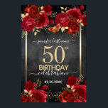 Red roses 50th birthday Large Format  Poster<br><div class="desc">Elegant Faux gold confetti highlights on the top and bottom border. Bright deep red roses with gold floral accents. All text is adjustable and easy to change for your own party needs. Great elegant 50th birthday template design.</div>