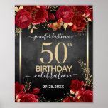 Red roses 50th birthday Poster<br><div class="desc">Elegant Faux gold confetti highlights on the top and bottom border. Bright deep red roses with gold floral accents. All text is adjustable and easy to change for your own party needs. Great elegant 50th birthday template design.</div>