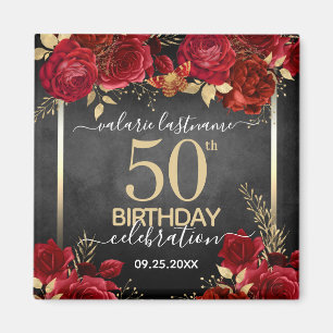 Red Roses 50th Birthday Save the Date Magnet