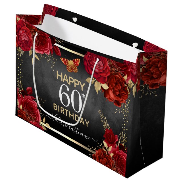  Red Roses 60th Birthday Large Gift Bag (Front Angled)