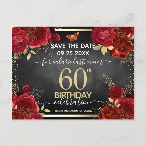 Red Roses 60th Birthday Save the Date Postcard