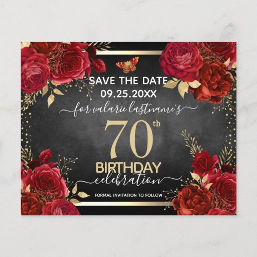  Red Roses 70th Birthday Save the Date Budget