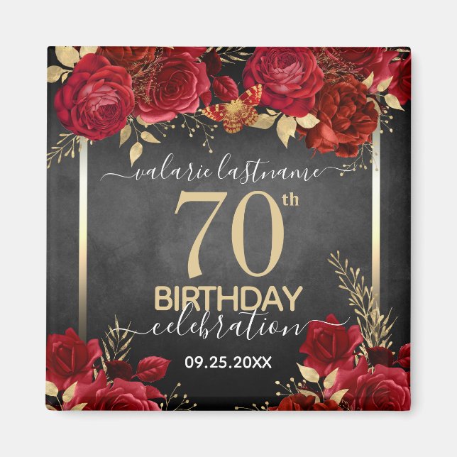 Red Roses 70th Birthday Save the Date Magnet (Front)