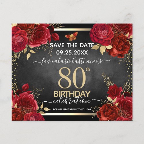  Red Roses 80th Birthday Save the Date Budget