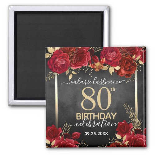 Red Roses 80th Birthday Save the Date Magnet